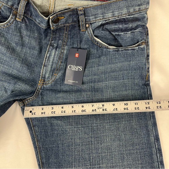 NWT Men’s Chaps Straight Fit Denim Jeans Medium Dark Blue Wash 36” x 32” - Picture 13 of 16